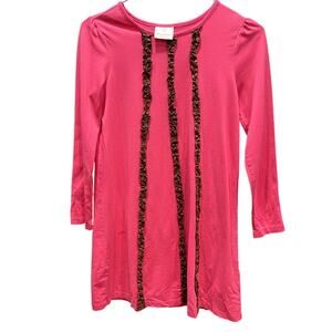 Hanna Andersson Flower Ruffle Dress Zing Pink 10 (140) Long Sleeve Brown Ruffle